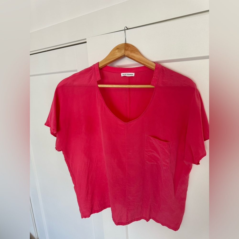 Club Monaco Pink Silk Relaxed T-Shirt